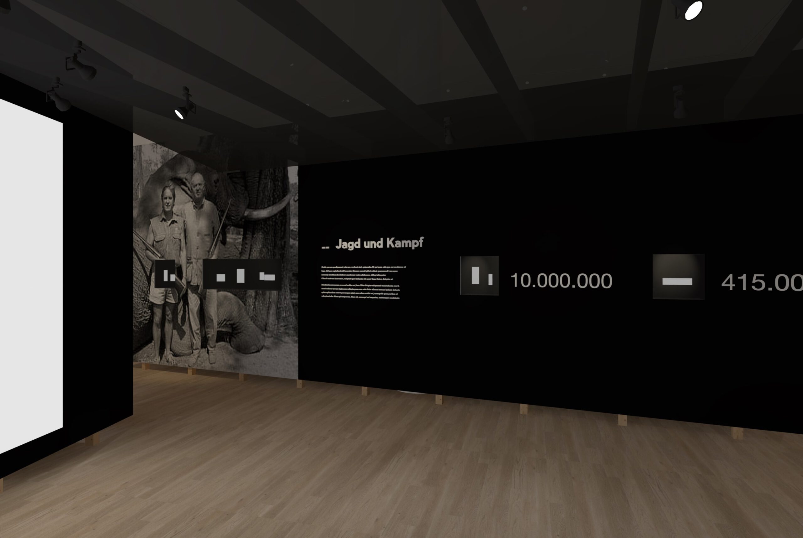 Mikado, Ausstellung, Innenraumperspektive, Visualisierung